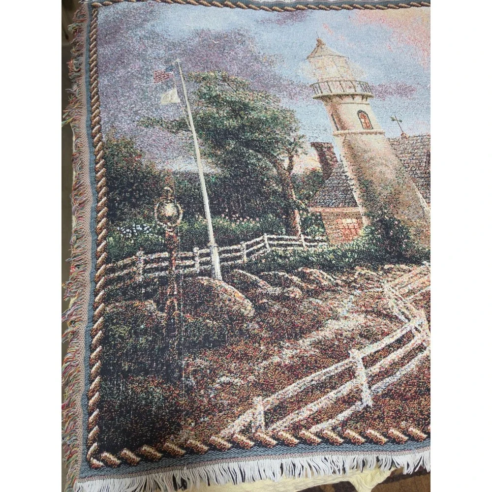 Thomas Kinkade Painter of Light Lighthouse Woven Tapestry Throw Blanket 68x46